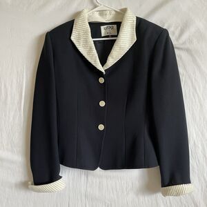 Kasper For A.S.L. Navy Suit Jacket Sz 10 w/ Removable Collar & Cuffs Vintage